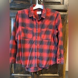 Red and black plaid flannel button-up shirt from Universal Thread